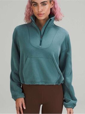 Lululemon Brushed Softstreme Ribbed Half Zip Sweatshirt in Green Jasper